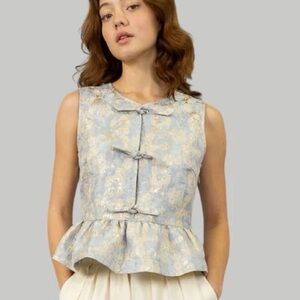 Heyson | jacquard floral/metallic accent peplum top